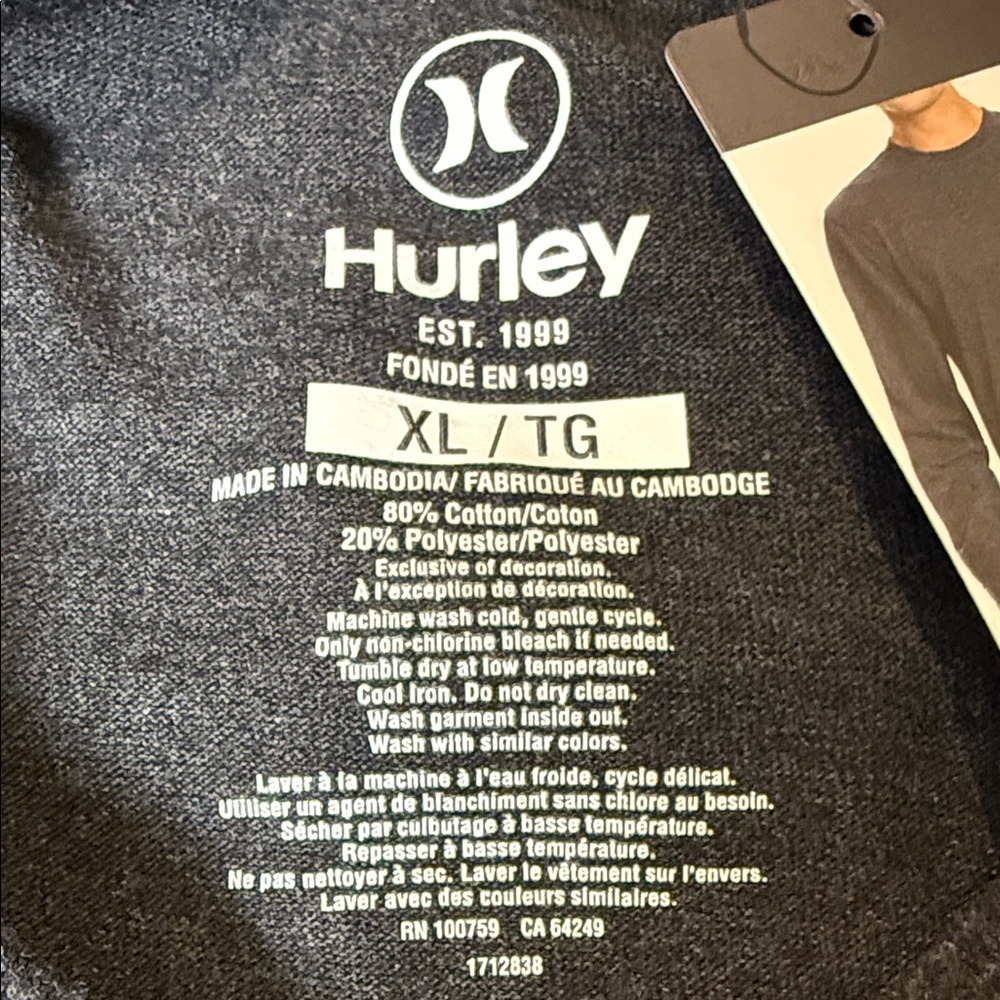 Hurley Long Sleeve Crewneck Shirt Mens XL Dark Gray Casual Cotton Blend - Picture 7 of 7